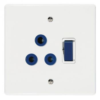 Crabtree 6397N/727 Classic Single Isolated STD 164-1 Socket Double-pole Switched Blue 4x4 Yoke White Coverplate