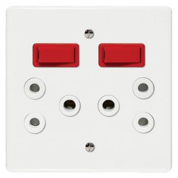 Crabtree 6398/113 Classic Double Isolated STD Socket 164-1 White Switched Red on 4x4 Yoke with White Coverplate