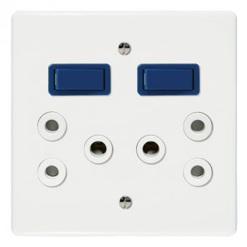 Crabtree 6398/117 Classic Double Isolated STD Socket 164-1 White Switched Blue on 4x4 Yoke with White Coverplate