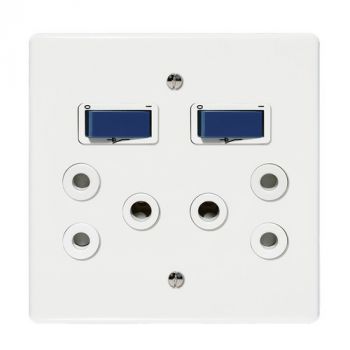 Crabtree 6398/127 Classic Double Isolated STD Socket 164-1 White Double-Pole Switched Blue on 4x4 Yoke with White Coverplate