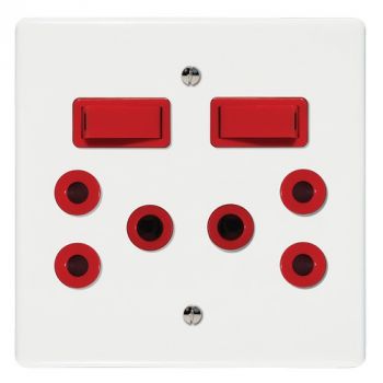 Crabtree 6398/313 Classic Double Isolated STD Socket 164-1 Red Switched Red on 4x4 Yoke with Coverplate