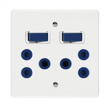 Crabtree 6398/727 Classic Double STD Socket 164-1 Blue Double-Pole Switched Blue on 4x4 Yoke with Coverplate