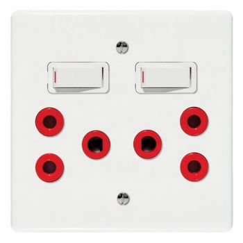 Crabtree 6398D/311 Classic Double Dedicated Socket 164-4 Red Switched White on 4x4 Yoke with White Coverplate