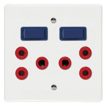 Crabtree 6398D/317 Classic Double Dedicated Socket 164-4 Red Switched Blue on 4x4 Yoke with Coverplate