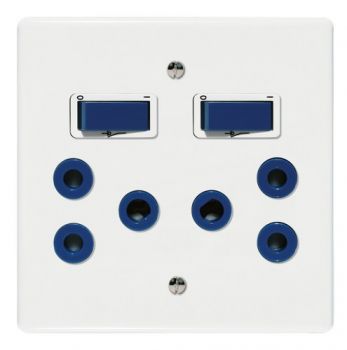 Crabtree 6398D/727 Classic Double Dedicated Socket 164-4 Blue Double-Pole Switched Blue on 4x4 Yoke with White Coverplate