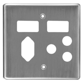 Crabtree 6529/511 Classic 1x164-1 plus 1x164-2 Combo Socket Switched Steel Coverplate