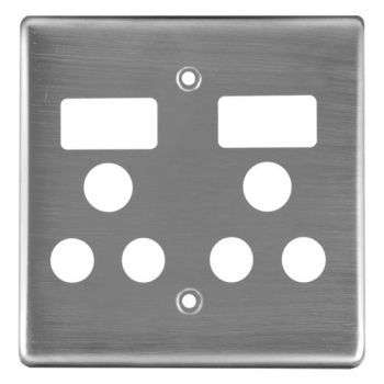 Crabtree 6563/511 Classic Double Monoblock 4x4 Switched Steel Socket Coverplate