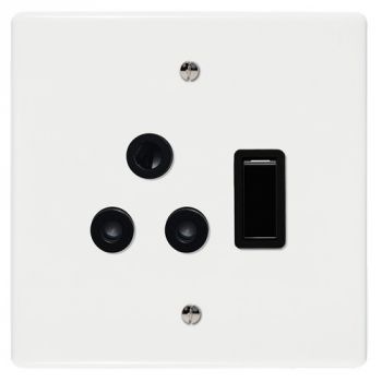 Crabtree 6863/101 Classic Single Dedicated Monoblock 164-4 Switched Socket Black on 4x4 Yoke with White Coverplate