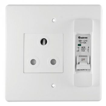 Crabtree 6868/06WC Classic 6A Circuit Breaker Single Socket 164-1 on 4x4 Yoke and Coverplate