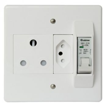Crabtree 6869/16WC Classic 16A Circuit Breaker Combo Socket 1x164-1 plus 1x164-2 with Coverplate