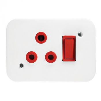 Crabtree 7390D/003 Classic Industrial Single Dedicated Socket 164-4 Switched Red on 119x83 White Surface Box