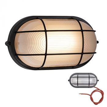 Eurolux B301 Braai Light Oval Large Grid BulkHead 275mm Black