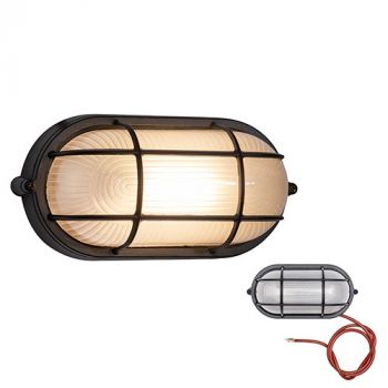 Eurolux B302 Braai Light Oval Small Grid BulkHead 210mm Black