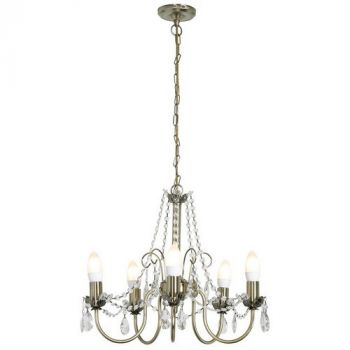 Eurolux CH105ABR Chandelier 5 Lights Alabaster Glass Antique Brass