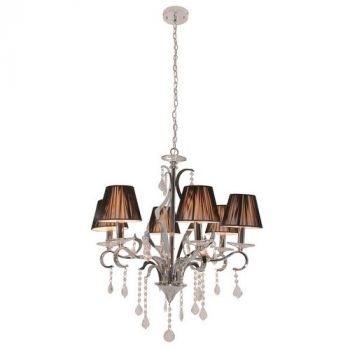 Eurolux CH207 6 Lights Crystal Chandelier Chrome With Black Strings Shade Exl 6X E14 40W Chrome