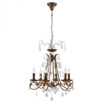 Eurolux CH218ABR 6 Light Crystal Chandelier Antique Brown Chain Suspension Ex 6xE14 60W Antique Brown