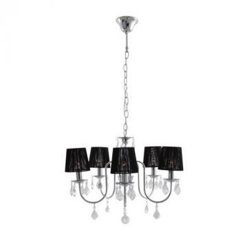 Eurolux CH220 5 Light Crystal Chandelier Black String Shade Chain Susp Ex 5xE14 60W Chrome