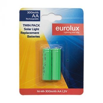 Eurolux CO339 Rechargeable AA Battery for Solar Light NiMH 1.2V 300mAh (Twin Pack)