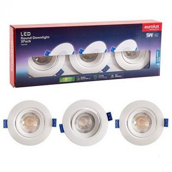 Eurolux D157CW, D157WW Downlight Round Led 5W Non Dimmable 3 Pack (Multiple Colours/Finishes)