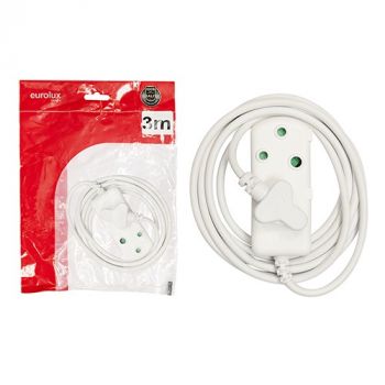 Eurolux EE29 16A Side By Side Coupler Extension Lead (1.0Mm X 3 Cores) White 3M