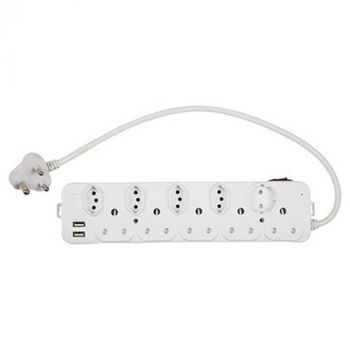 Eurolux EP64USB 10 Way Multi Plug 5x16A 3Pin Plug 4x16A Za Plug 1xsch 2xUSB Ports White