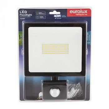 Eurolux FS293BP LED 40w Floodlight and Sensor Black 4000K