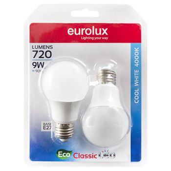 Eurolux G1078ES 9w LED A60 Core E27 4000K CW (Twin Blister)
