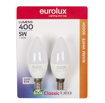 Eurolux G1080SES 5w LED Candle Core E14 3000K WW (Twin Blister)