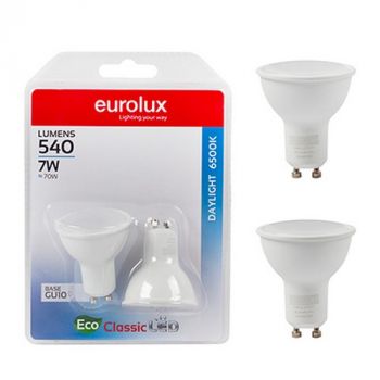 Eurolux G1081DL GU10 Classic Frosted Lens 7w LED 6500K Twin Pack Blister
