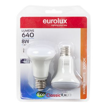 Eurolux G1087WW LED R63 Reflector E27 Complimentary 8w 3000K Blister Twin