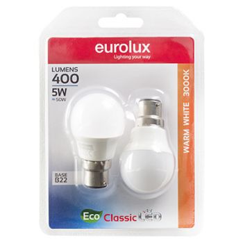 Eurolux G1094BC 5w LED Golfball Core B22 3000K (Warmwhite) (Twin Blister)