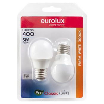 Eurolux G1094ES 5w LED Golfball Core E27 3000K (Warmwhite) (Twin Blister)