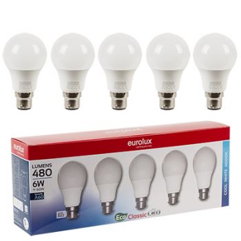 Eurolux G1101BC LED A60 Classic B22 6W 4000K 5 Pack