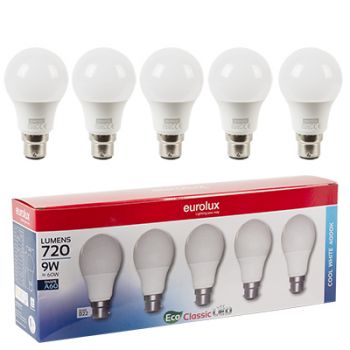 Eurolux G1102BC LED A60 Classic B22 9W 4000K 5 Pack