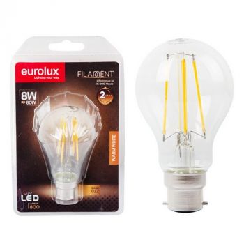Eurolux G1128BC 8w B22 A60 LED Clear Filament 3000K Blister