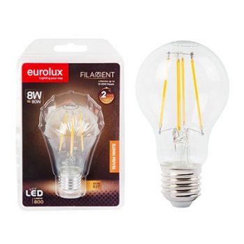 Eurolux G1128ES 8w E27 A60 LED Clear Filament 3000K Blister