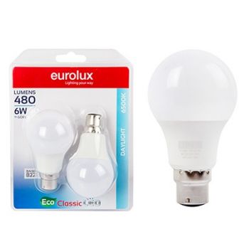 Eurolux G1130BC 6w B22 A60 LED Day Light Eco Lamp 6500K Blister Twin