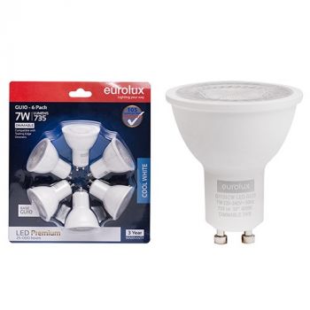 Eurolux G1133CW GU10 Premium 7w LED 4000K Dimmable 6 Pack Blister
