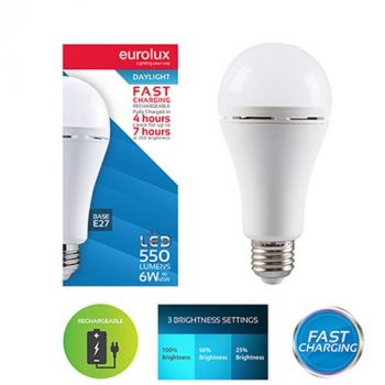 Eurolux G1145 Rechargeable Fast Charging Lamp 6w LED E27 6500K
