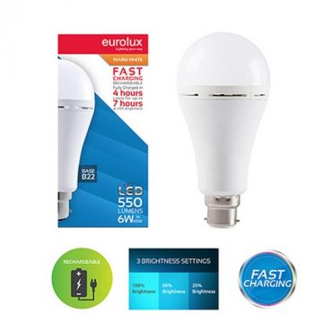 Eurolux G1148 Rechargeable Fast Charging Lamp 6w LED B22 3000K