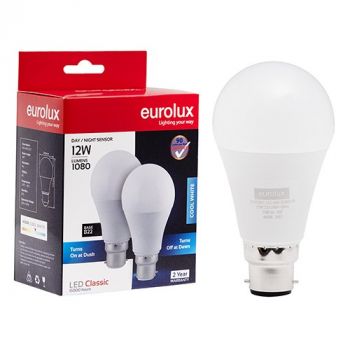 Eurolux G1153BC A60 Day/Night Sensor 12w LED B22 4000K Twin Pack Box
