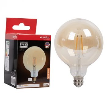 Eurolux G1193A Maxi Globe G95 Filament Amber 8w LED E27 2700K Dimmable
