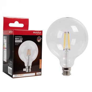 Eurolux G1194 Maxi Globe G125 Filament 8w LED B22 3000K Dimmable