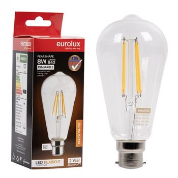 Eurolux G1201 Pear Filament ST64 8w LED B22 3000K Dimmable