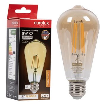 Eurolux G1202 Pear Filament Amber 8w LED E27 2700K Dimmable