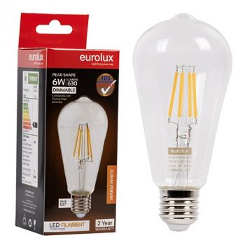 Eurolux G1205 Pear Nipple Filament 6w LED E27 3000K Dimmable