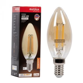 Eurolux G1208 Candle Filament Amber 4w LED E14 2700K Dimmable