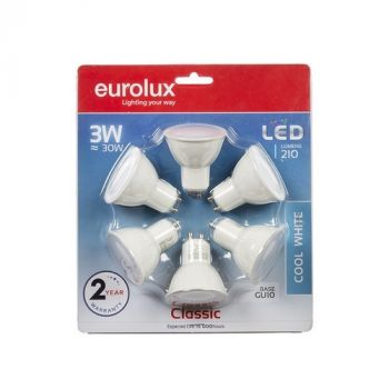 Eurolux G797CW LED Plastic Gu10 3W Cool White 4000K (6 Pack)
