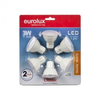 Eurolux G797WW LED Plastic Gu10 3W Warm White 3000K (6 Pack)