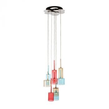 Eurolux P429MC Fire and Ice Pendant 9LT Clear/Blue/Amber/Red Glass Chrome/Multi-Coloured